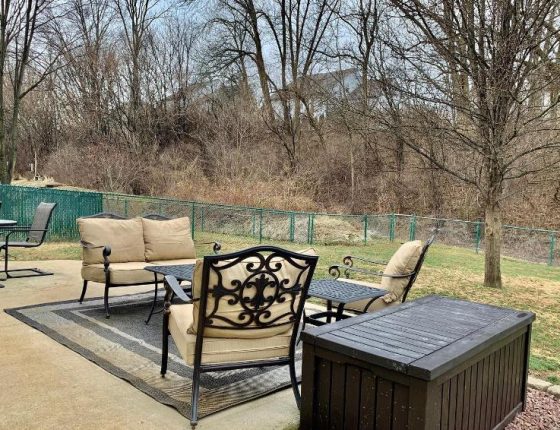 backyard furniture and lawn of new home for sale in wilson school district