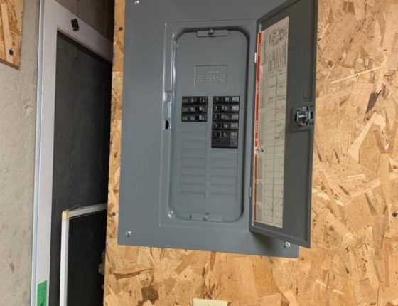 electric box attached to plywood wall in wilson school district home for sale